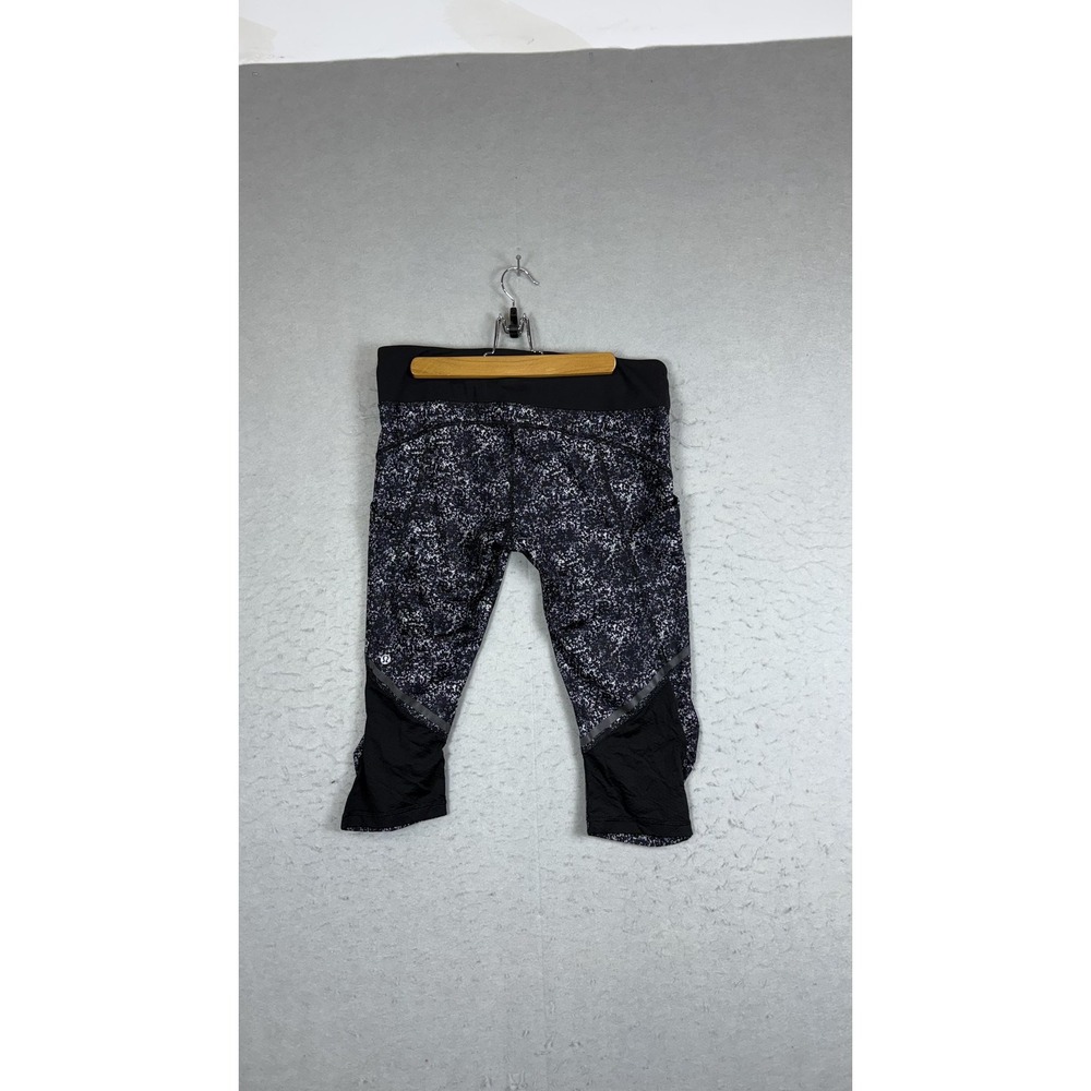 Lululemon Athletica Pants Womens 10 Black Running Crop‎ Leggings Mesh Reflective